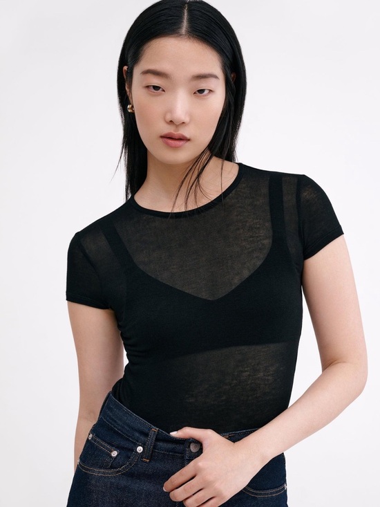 Paris Georgia Tops - NWT! Paris Georgia Elemental Sheer Baby Tee Black Small